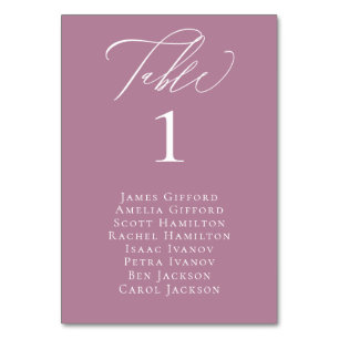 Elegant Calligraphy Mauve Table Number Card