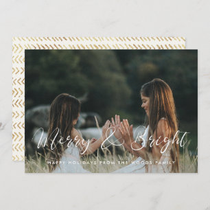Elegant Calligraphy Merry and Bright Photo Holiday Card