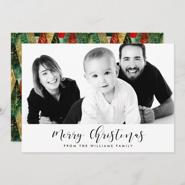 Elegant Calligraphy Merry Christmas Family Photo Holiday Card (Front/Back)