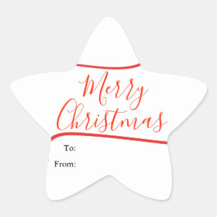 Elegant Calligraphy Merry Christmas Gift Star Sticker