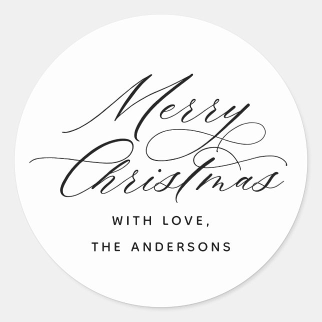 Elegant Calligraphy Merry Christmas Holiday Classic Round Sticker (Front)