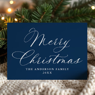 Elegant Calligraphy Merry Christmas Navy Non-Photo Holiday Card