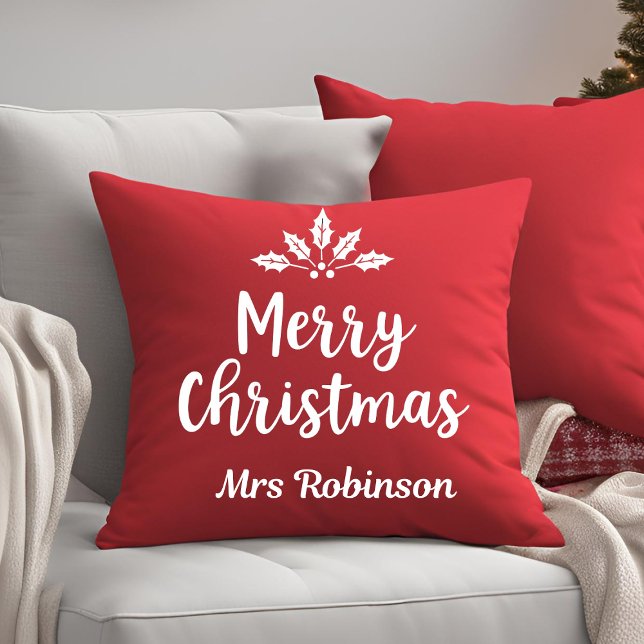 Elegant Calligraphy Merry Christmas Red Custom Cushion (Creator Uploaded)
