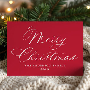 Elegant Calligraphy Merry Christmas Red Non-Photo Holiday Card