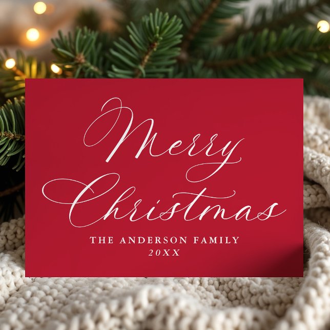 Elegant Calligraphy Merry Christmas Red Non-Photo Holiday Card (Creator Uploaded)