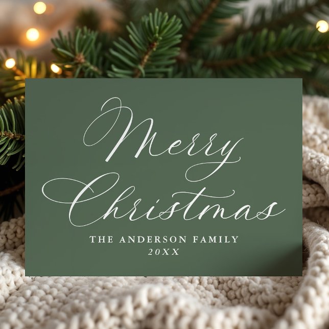Elegant Calligraphy Merry Christmas Sage Non-Photo Holiday Card (Creator Uploaded)