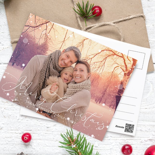 Elegant Calligraphy Merry Christmas Snowflakes Holiday Postcard (Elegant Calligraphy Merry Christmas Snowflakes Holiday Postcard)