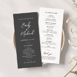 Elegant Calligraphy Minimal Wedding Program Invitation<br><div class="desc">Our elegant slim wedding program card is perfect for your minimalist wedding celebration. A beautiful white calligraphy font paired with simple and clean text sits on a soft dark grey background to the front of the card. The white reverse has tonal black text which creates a chic, elevated look to...</div>