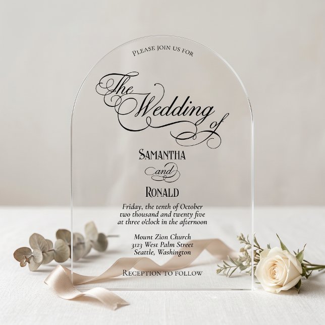 Elegant Calligraphy Minimalist Black Text Wedding Acrylic Invitations (Creator Uploaded)