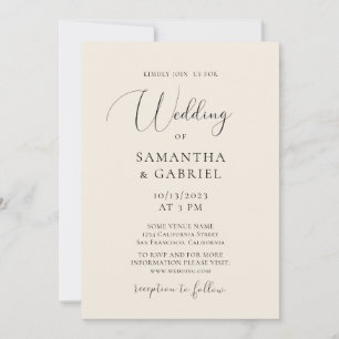 Elegant calligraphy minimalist ivory wedding invitation