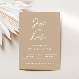 Elegant Calligraphy Minimalist Taupe Wedding Save The Date