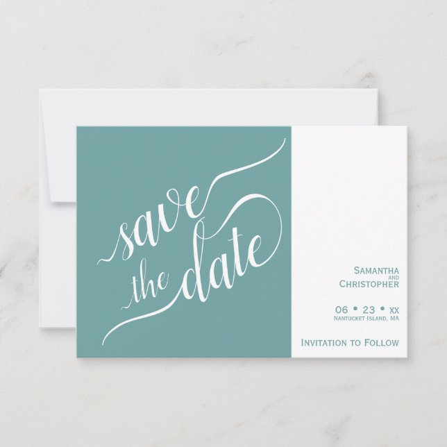 Elegant Calligraphy Minimalist Teal Wedding Save The Date (Front)