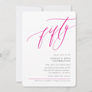 ELEGANT Calligraphy modern 50th party pink Invitation