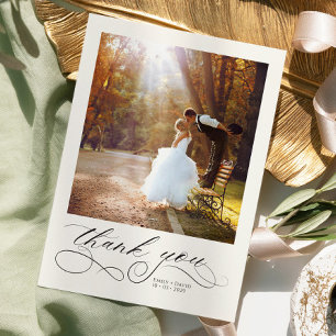Elegant Calligraphy Modern Photos Wedding  Thank You Card