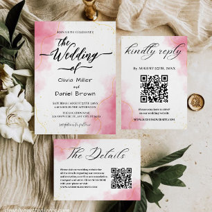 Elegant Calligraphy Modern pink Watercolor Wedding Invitation