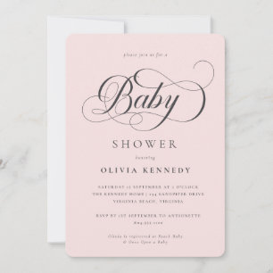 Elegant Calligraphy Modern Script Blue Baby Shower Invitation