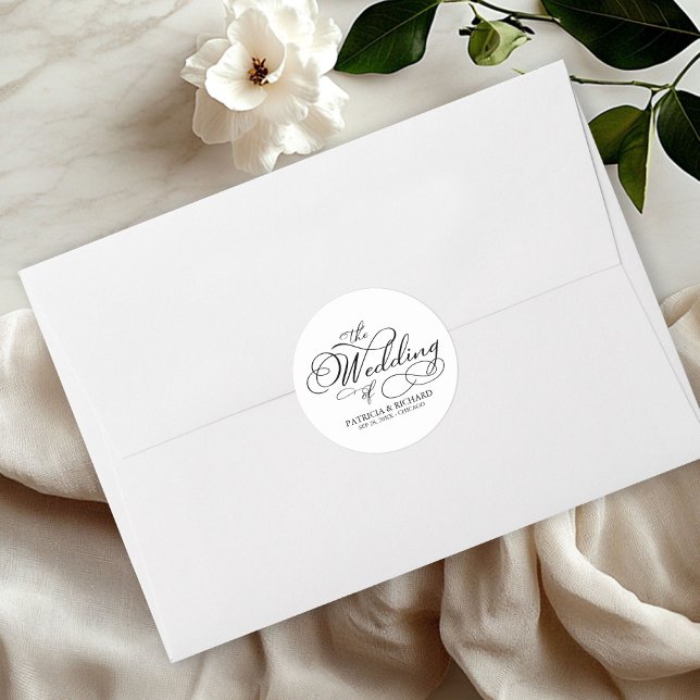 Elegant Calligraphy Modern Wedding Classic Round Sticker (Creator Uploaded)
