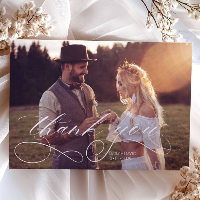 Elegant Calligraphy Modern Wedding Thank You Card (Creator Uploaded)
