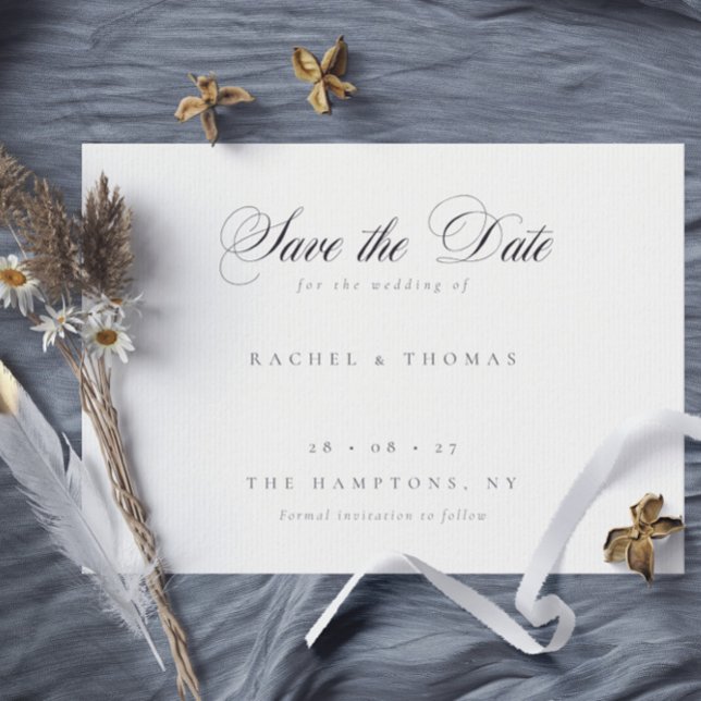 Elegant Calligraphy Monogram Black White Wedding Save The Date (Elegant Calligraphy Monogram Black White Wedding Save The Date- horizontal card)