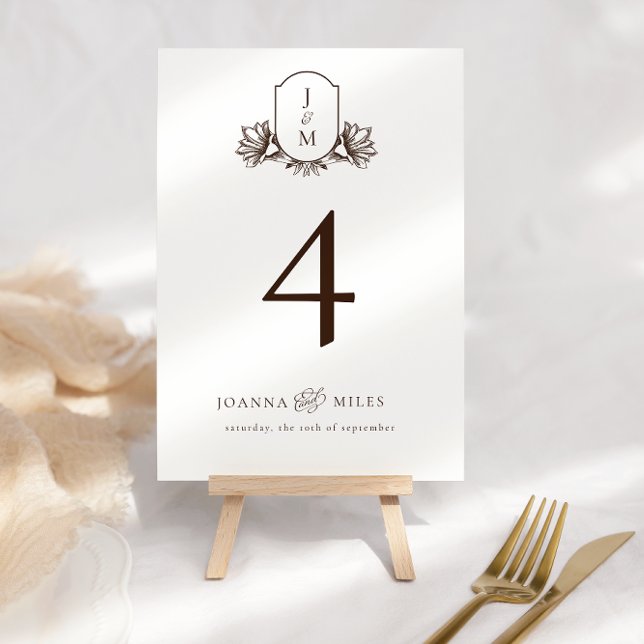 Elegant Calligraphy Monogram Crest Neutral Brown  Invitation (Creator Uploaded)