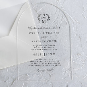 Elegant Calligraphy Monogram Crest Wedding  Acrylic Invitations