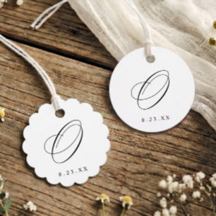 Elegant Calligraphy Monogram Initial O Wedding Favour Tags