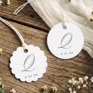 Elegant Calligraphy Monogram Initial Q Wedding Favour Tags