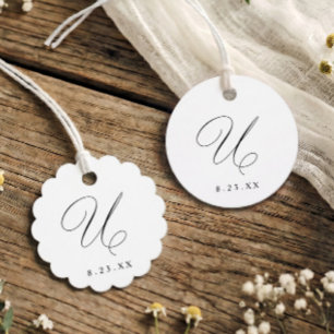 Elegant Calligraphy Monogram Initial U Wedding Favour Tags