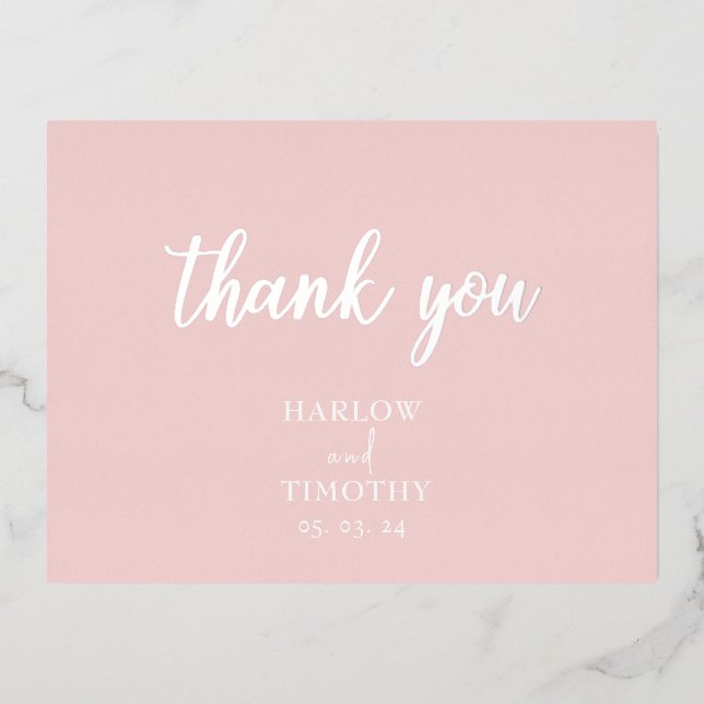 Elegant Calligraphy Monogram Pink Wedding  Foil Invitation Postcard (Front)