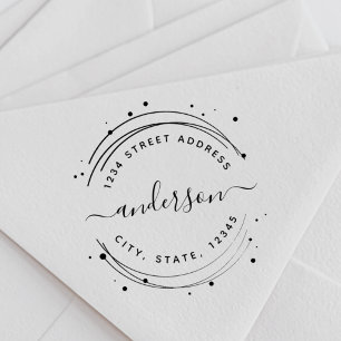 Elegant Calligraphy Monogram Round Return Address Rubber Stamp