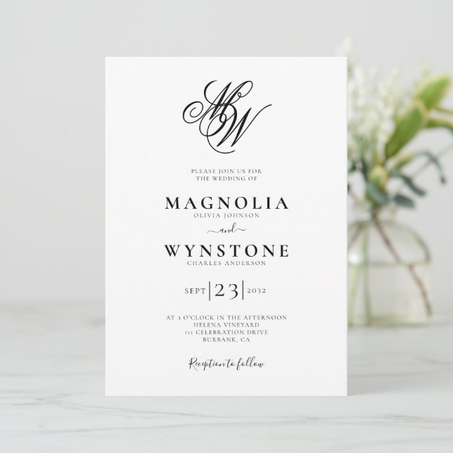 Elegant Calligraphy Monogram Wedding Invitation (Standing Front)