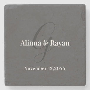 Elegant Calligraphy Monogram Wedding Stone Design Coaster