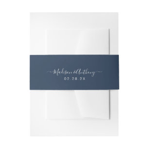 Elegant Calligraphy Name Navy Blue Invitation Belly Band