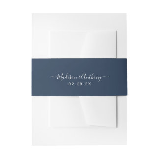 Elegant Calligraphy Name Navy Blue  Invitation Belly Band