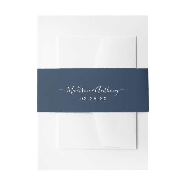 Elegant Calligraphy Name Navy Blue  Invitation Belly Band (Front Example)