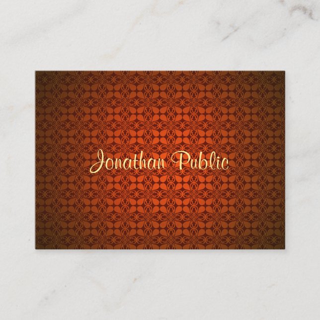 Elegant Calligraphy Name Text Template Red Damask Business Card (Front)