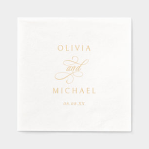 Elegant Calligraphy Names Wedding Gold Foil Napkins