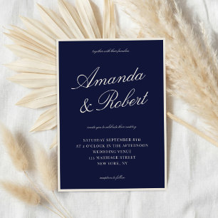 Elegant Calligraphy Navy Blue Old Money Wedding Invitation