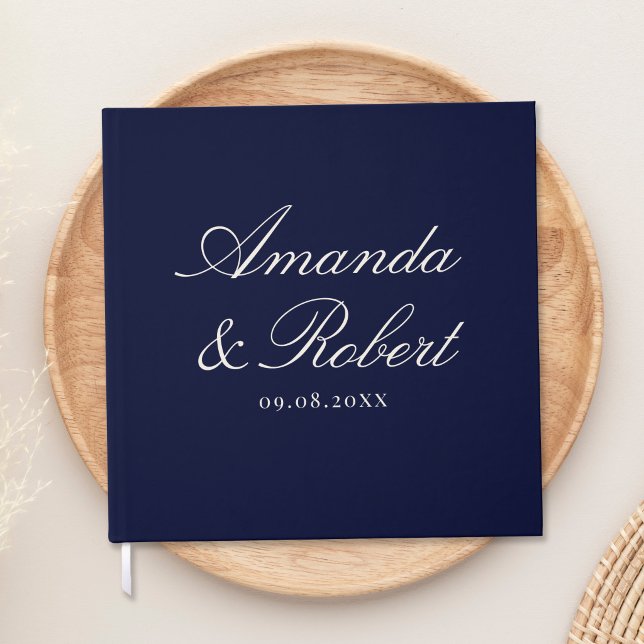 Elegant Calligraphy Navy Blue Wedding Guest Book (Creator Uploaded)