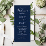 Elegant Calligraphy Navy Blue Wedding Program<br><div class="desc">Welcome your guests with this elegant wedding program with delicate calligraphy details. Design in an attractive navy blue background colour and text in white. Add your own details using the template text boxes. If adjustments are needed, use the "Edit Using Design Tool" button at the end of the template text...</div>