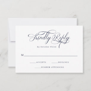Elegant Calligraphy Navy Blue Wedding RSVP Card