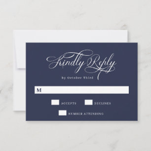 Elegant Calligraphy Navy Blue Wedding RSVP Card