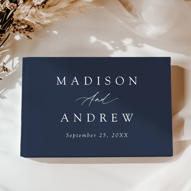 Elegant Calligraphy Navy Photo Wedding Guest Book (Creator Uploaded)