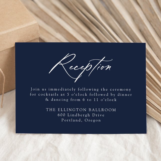 Elegant Calligraphy Navy Wedding Reception Enclosure Card (Creator Uploaded)