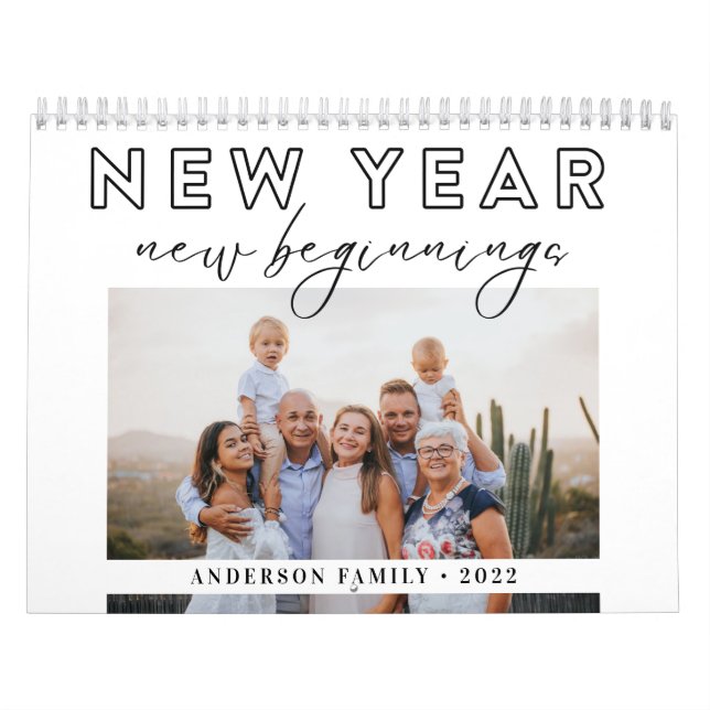 Elegant Calligraphy New Year New Beginnings Photo  Calendar (Cover)