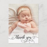 Elegant Calligraphy Newborn Baby Photo Thank You