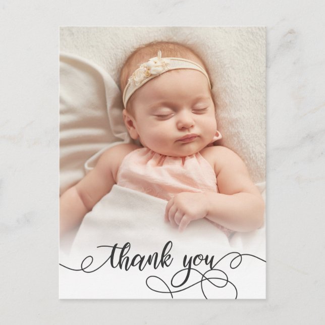Elegant Calligraphy Newborn Baby Photo Thank You  Postcard (Front)