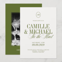 Elegant Calligraphy Olive Green Photo Wedding