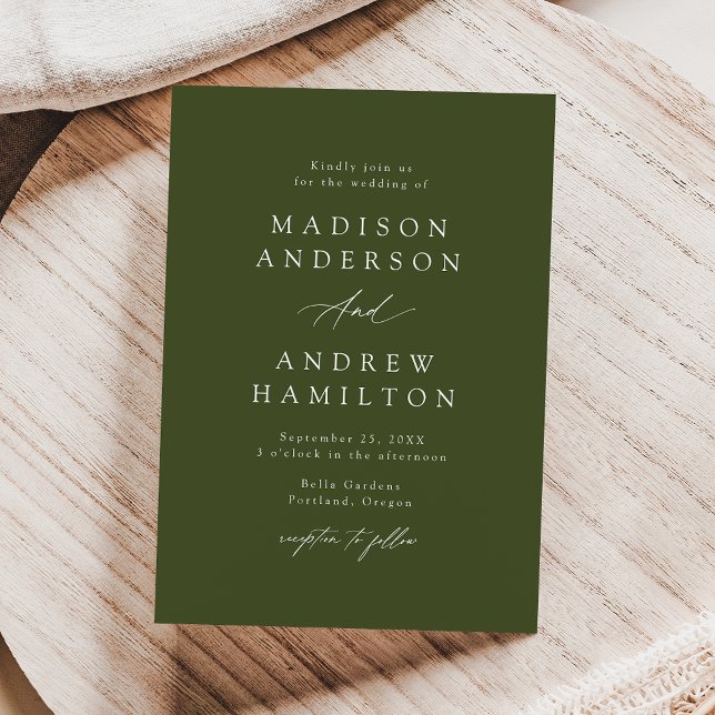 Elegant Calligraphy Olive Green Wedding Invitation (Creator Uploaded)