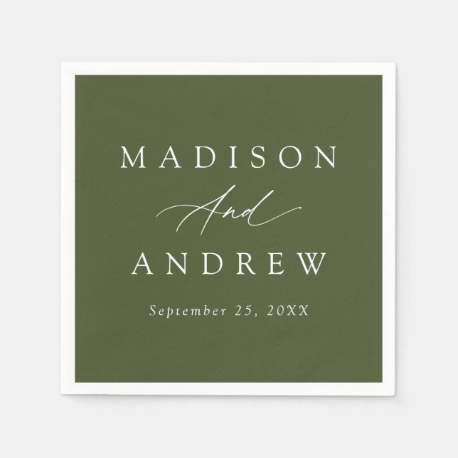 Elegant Calligraphy Olive Green Wedding Napkin (Front)